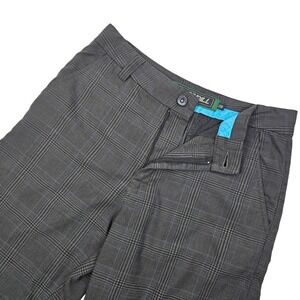 O'Neill Men's Hilyard Shorts Black Plaid Bermuda Size 29 Blend Casual 11" Inseam